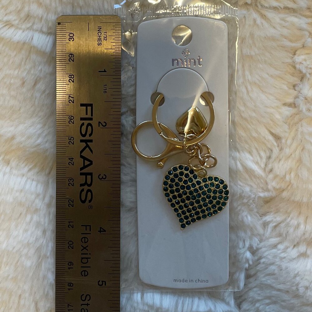 Mint Pave Turquoise Crystal Gold Key Chain - Picture 4 of 4